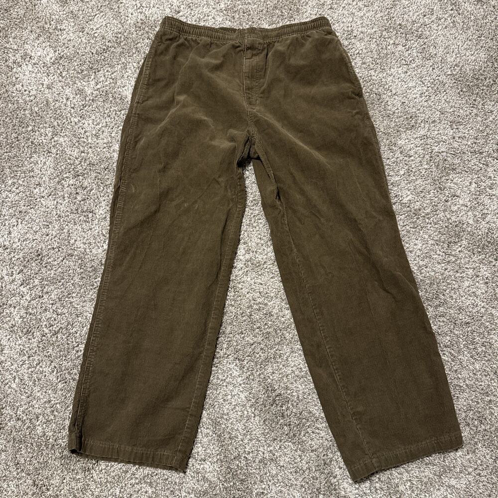 Eddie Bauer Pants Men's Sz M Brown Corduroy Relaxed Fit Casual Loose Elastic